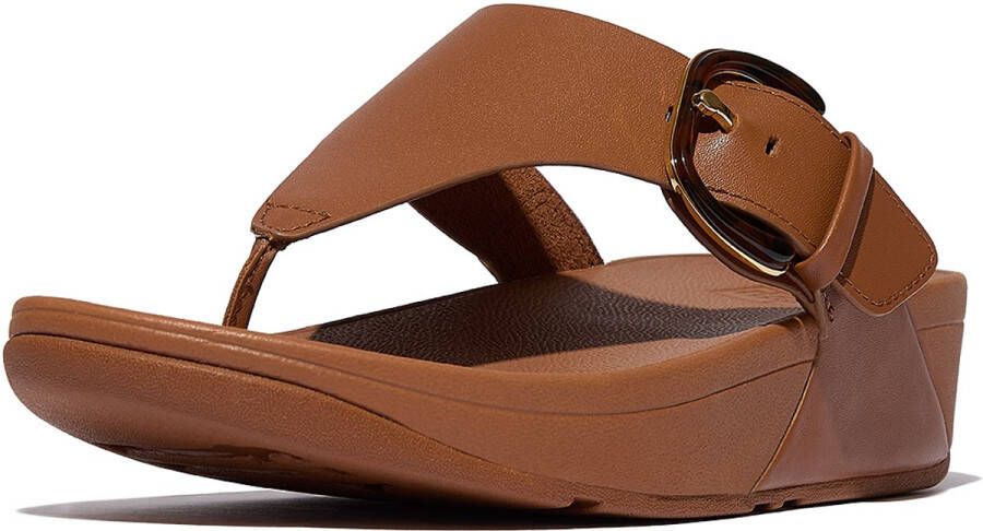 FitFlop Lulu Resin-Buckle Leather Toe-Post Sandals BRUIN