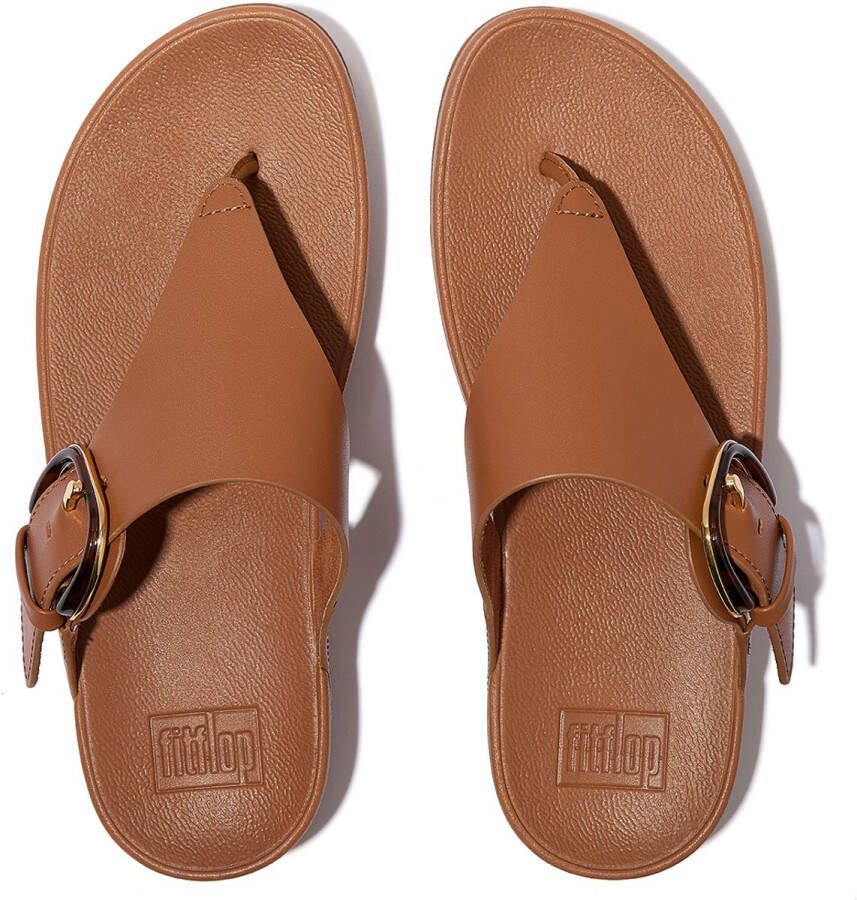 FitFlop Lulu Resin-Buckle Leather Toe-Post Sandals BRUIN