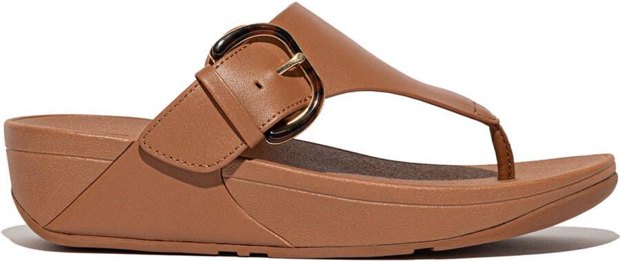 FitFlop Lulu Resin-Buckle Leather Toe-Post Sandals BRUIN