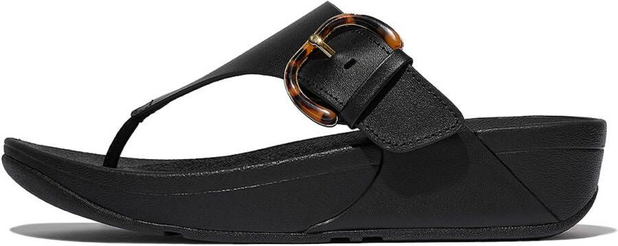 FitFlop Lulu Resin-Buckle Leather Toe-Post Sandals ZWART