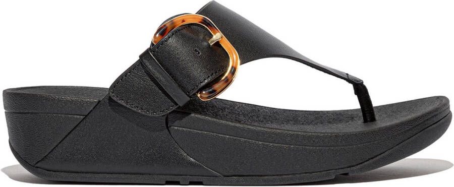 FitFlop Lulu Resin-Buckle Leather Toe-Post Sandals ZWART