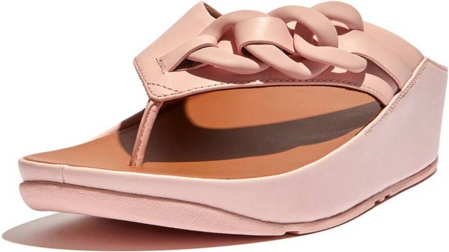 FitFlop Opalle Rubber-Chain Leather Toe-Post Sandals ROZE