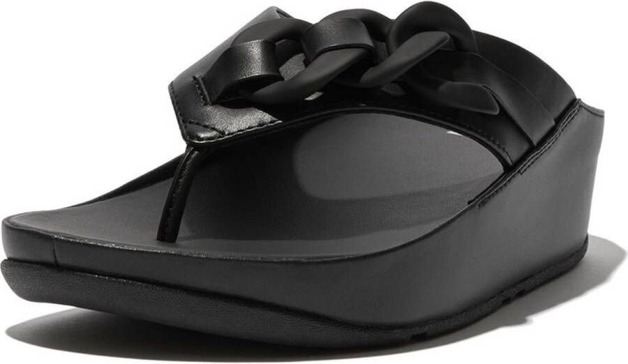 FitFlop Opalle Rubber-Chain Leather Toe-Post Sandals ZWART