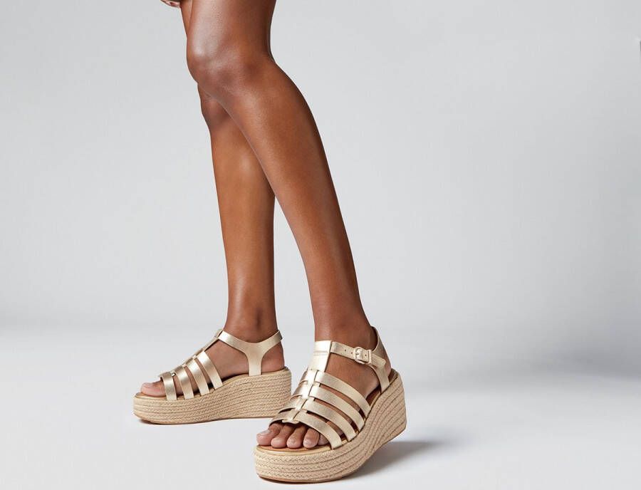 FitFlop Platfforms Espadr. Leather Fisherman Wedge Sandals GOUD