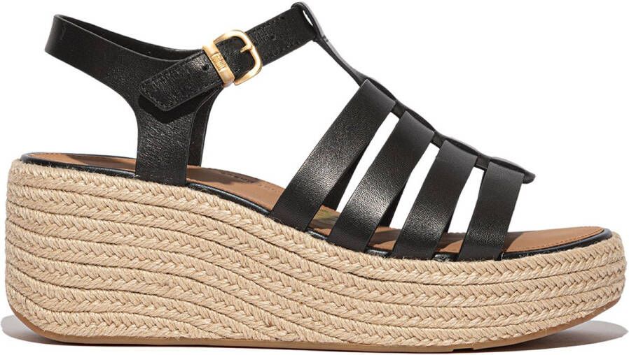 FitFlop Platfforms Espadr. Leather Fisherman Wedge Sandals ZWART