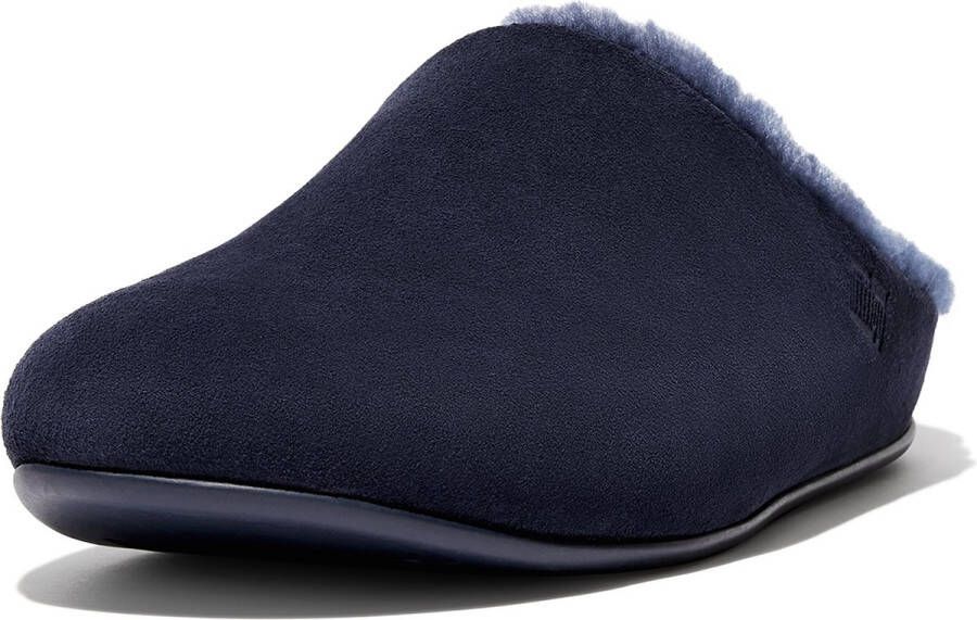 FitFlop Shove Shearling-Lined Suede Slippers Men BLAUW