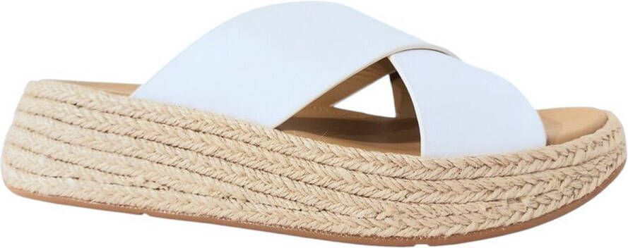 FitFlop Slipper F-Mode Espadrille Leather Flatform Cross Slides Wit