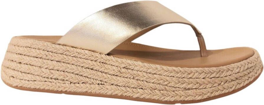 FitFlop Slipper F-Mode Espadrille Leather Flatform T Post Sandals Platino Goud
