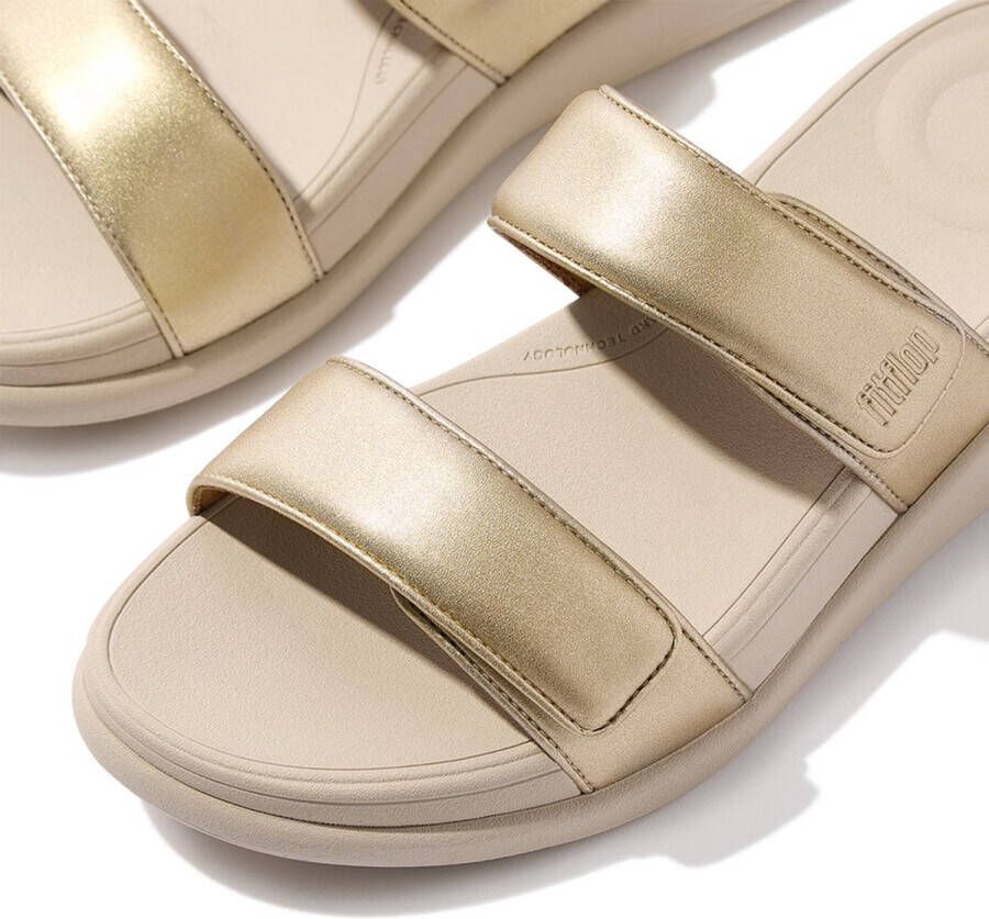 FitFlop Slipper F-Mode Go Adjustable Flatform Two-Bar Slides Platino Goud