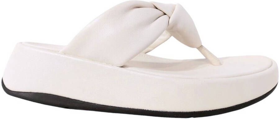 FitFlop Slipper F-Mode Knot Soft-Leather Flatform Toe-Post Beige