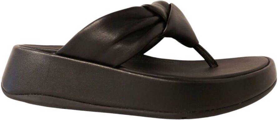FitFlop Slipper F-Mode Knot Soft-Leather Flatform Toe-Post Zwart