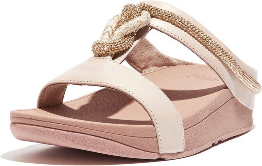 FitFlop Slipper Fino Crystal Cord Stone Beige Leer