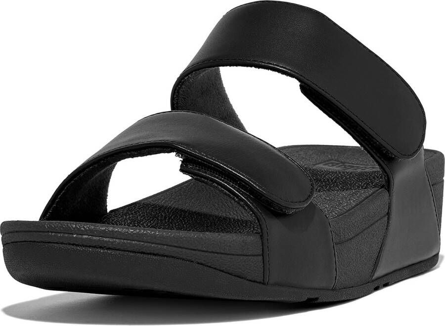 FitFlop Slipper Lulu Adjustable Leather Slides Zwart