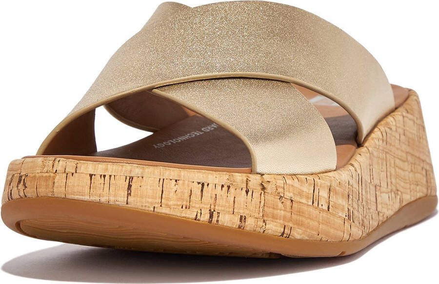 FitFlop F-Mode Metallic Leather Cork Flatform Cross Slides GOUD - Foto 2