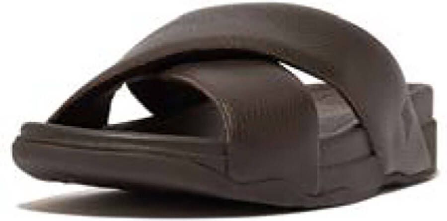 FitFlop Surfer Mens Tumbled-Leather Cross Slides BRUIN