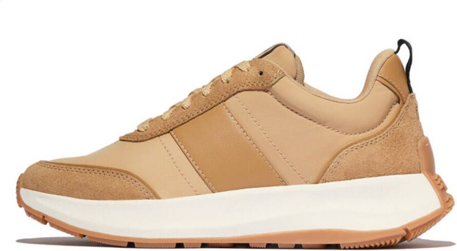 FitFlop Women F-Mode Flow Sneaker Nylon Suede Mix Camel Mix