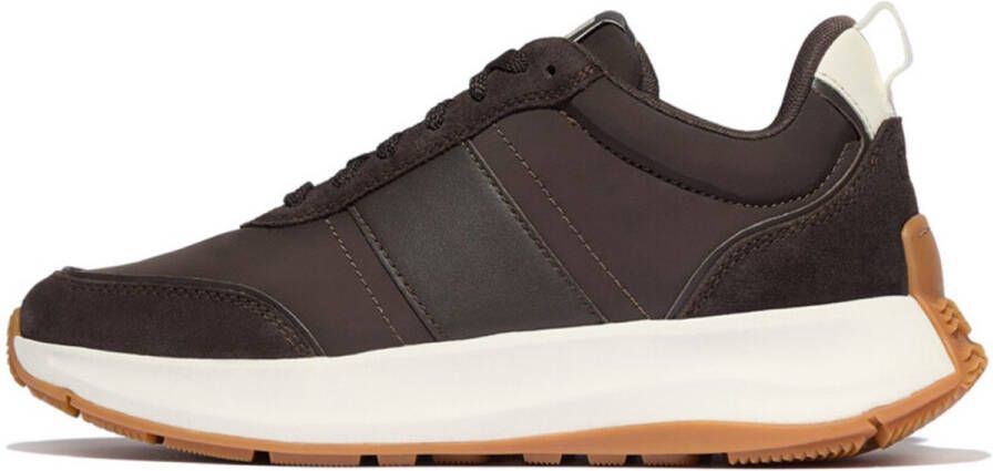 FitFlop Women F-Mode Flow Sneaker Nylon Suede Mix Chocolate Brown Cream