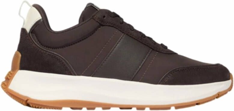 FitFlop Women F-Mode Flow Sneaker Nylon Suede Mix Chocolate Brown Cream