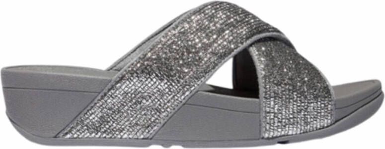 FitFlop Women Lulu Crinkled-Shimmer Cross Slides Silvereen