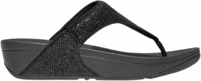 FitFlop Women Lulu Crinkled-Shimmer Toe-Post Sandals Metallic Black