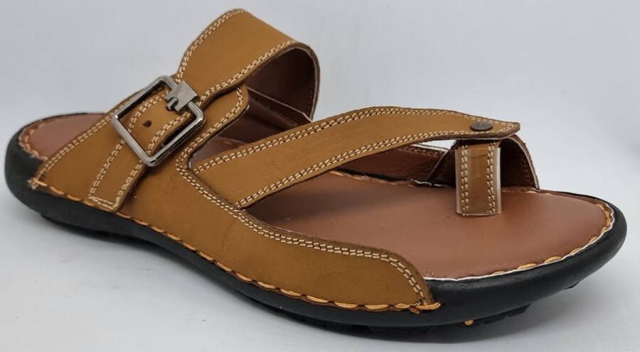 Hitman Schoenen FLICK Heren Slippers Heren Teenslippers Echt Leer Mustard