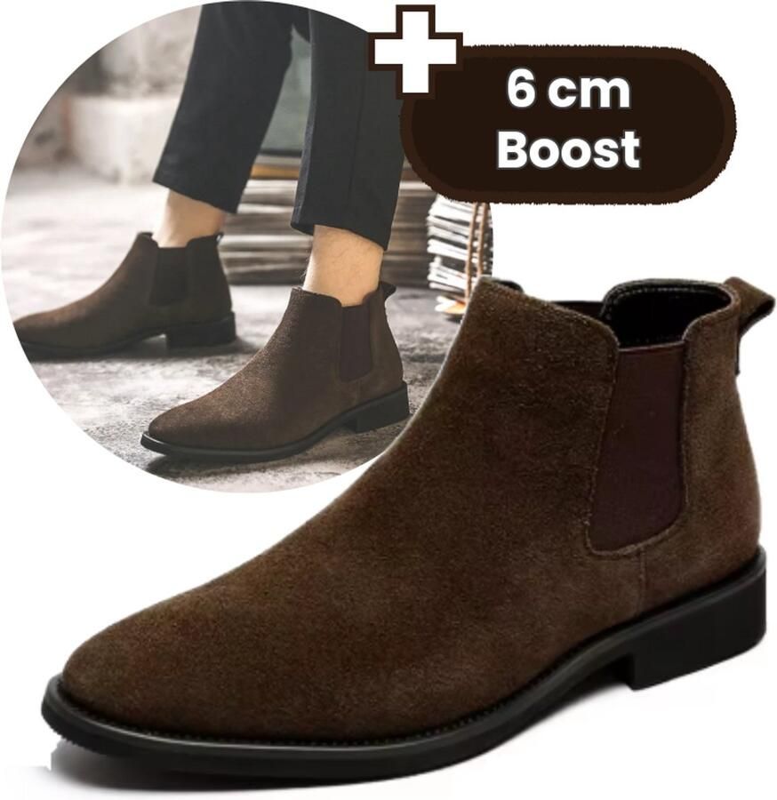 Flipflop Club Verhogende Chelsea Boots Heren Lengteboost Schoenen Nette Liftschoenen Onzichtbare Verhoging Bruin