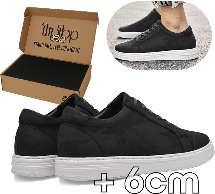 Flipflop Club Verhogende Sneakers Heren (42) + Lengte Onzichtbare Verhoging Comfort Sneakers Kunstleer Casual Schoenen Zwart