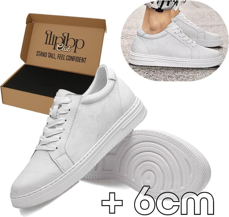 Flipflop Club Verhogende Sneakers Heren (39) + Lengte Onzichtbare Verhoging Comfort Sneakers Kunstleer Casual Schoenen Wit