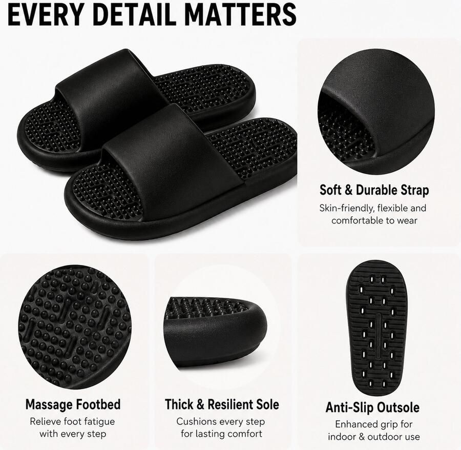 FLITI Badkamer Slippers Stil EVA Ade d Antislip Waterdoorlatend voor Binnen nen & Zwart 1 paar