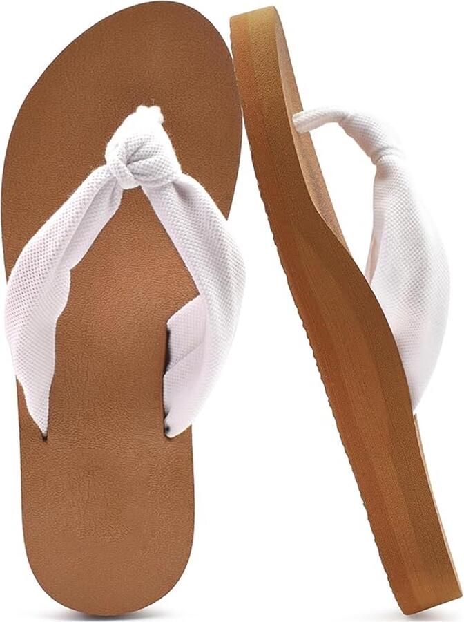 FLITI Dames Flip Flops met Boogsupport Yogamat Comfortabel Zomer Strand Wandelen Teenslippers Binnen & Buiten Wit 1 paar