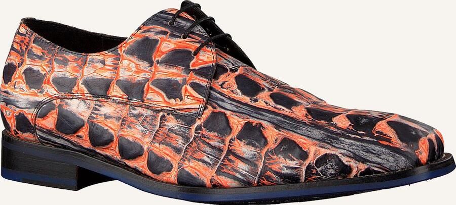 Floris van Bommel Neon Oranje Krokodillenprint Leren Schoenen Multicolor Heren
