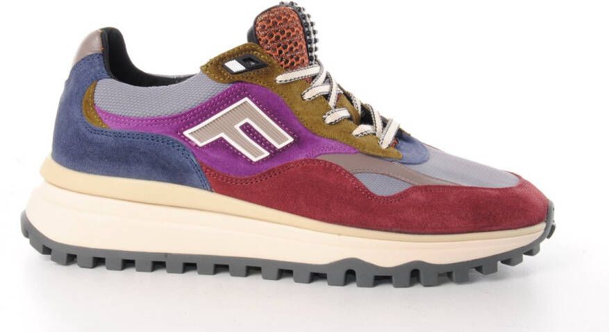 Floris van Bommel heren sneaker De Gripper suède en mesh bordo grijs