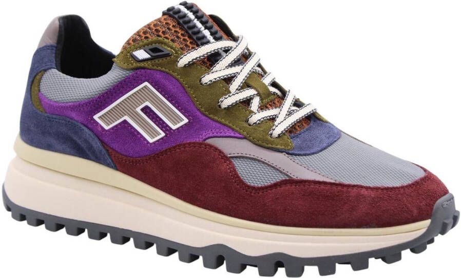 Floris van Bommel heren sneaker De Gripper suède en mesh bordo grijs
