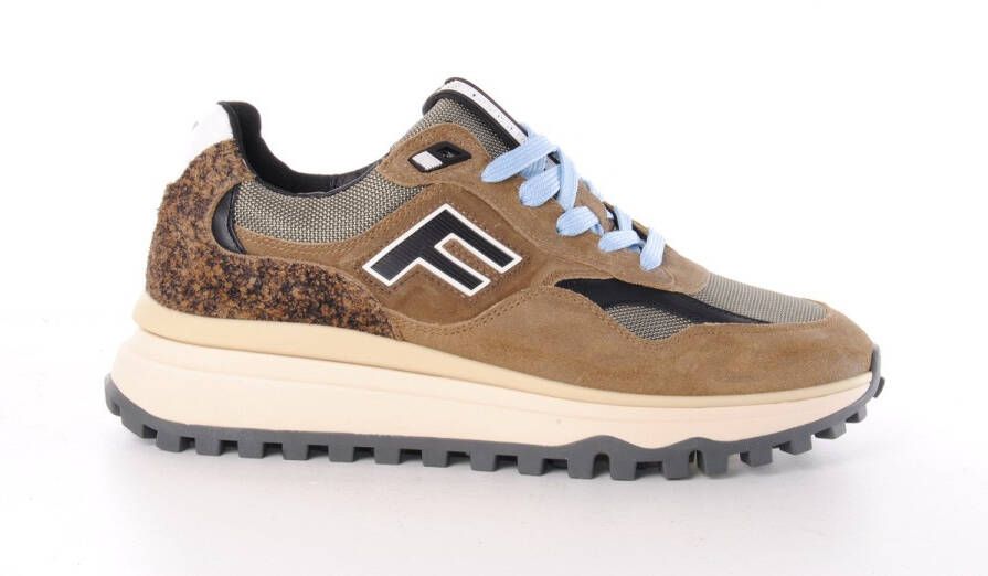 Floris van Bommel heren sneaker De Gripper suède en mesh kaki en zwart