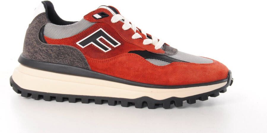Floris van Bommel heren sneaker De Gripper suède en mesh rood grijs