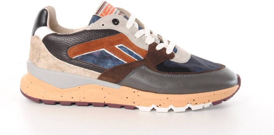Floris van Bommel heren sneaker De Treener II leder en suède kaki blauw en bruin