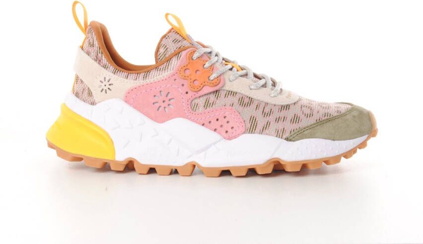 Flower mountain dames sneaker Kotetsu textiel leopard rose en kaki