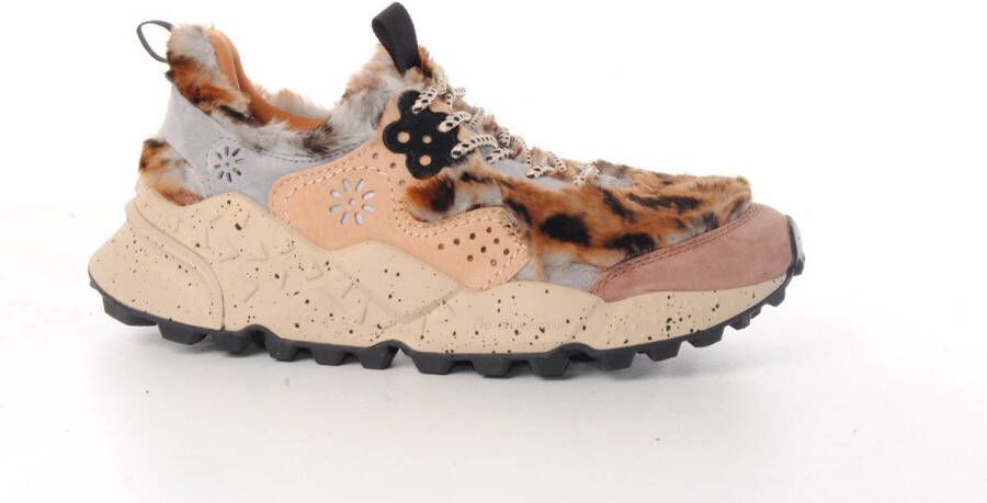 Flower mountain dames sneaker Kotetsu W bruin en grijze suède met leopardfaux fur