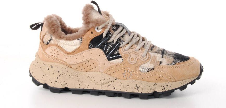 Flower mountain dames sneaker Yamano suède en textiel beige en zwart