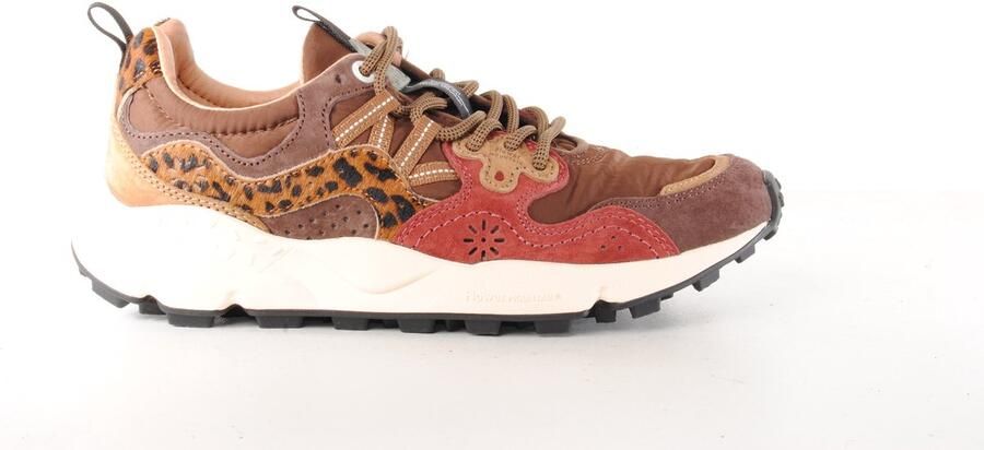 Flower mountain dames sneaker Yamano suède textiel bruin bordo leopard