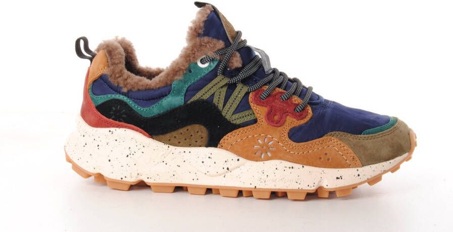 Flower mountain heren sneaker Yamano suède en textiel kaki en blauw