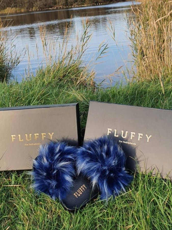 Fluffy 's Slippers Blauw Voor en Kinderen met Imitatiebont
