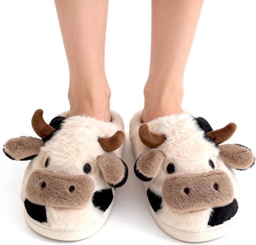 FluxGoods Schattige koeien sloffen van zacht pluche voor en in wit