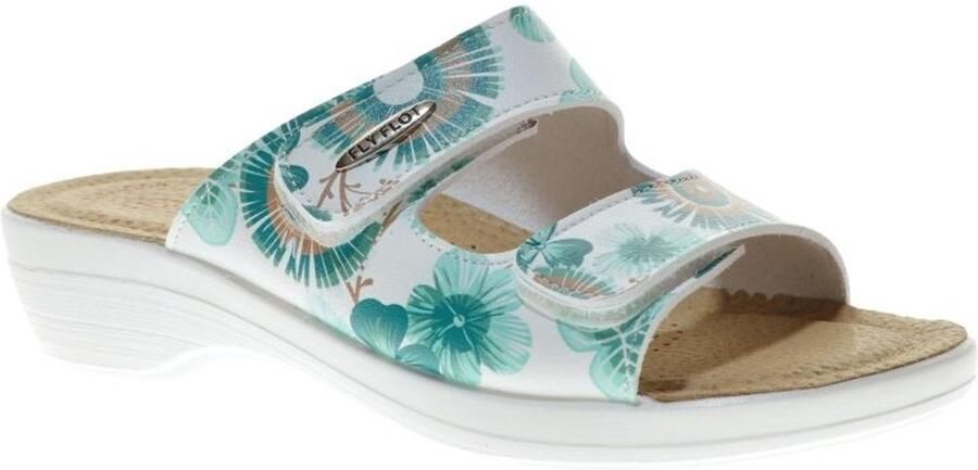 Fly FLOT Flyflot Witte Slippers Met Groene Bloemenmotief
