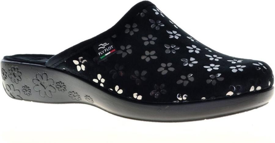 Fly FLOT Pantoffels Zwart Bloem