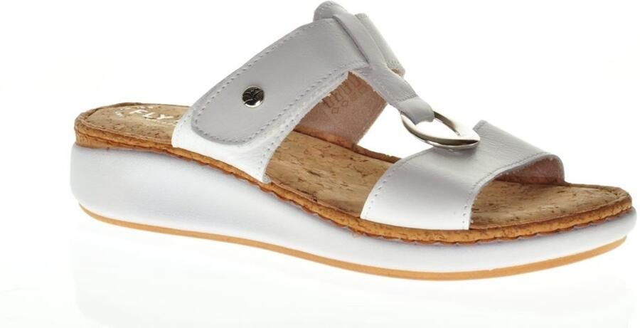Fly FLOT Witte Dames Slipper Leder Kurken Voetbed