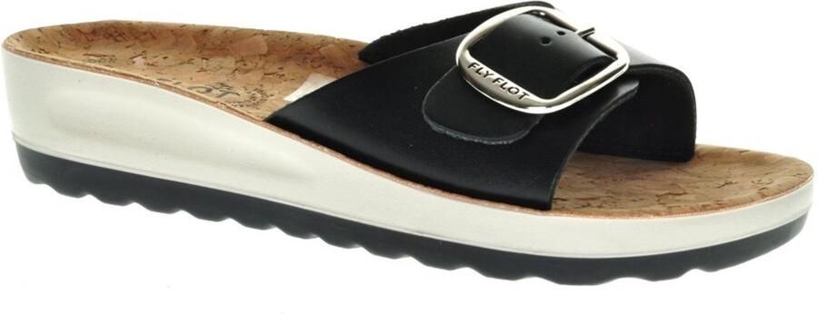 Fly FLOT Zwarte Instapper 1 Band Kurken Voetbed