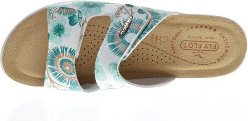 Fly FLOT Flyflot Witte Slippers Met Groene Bloemenmotief