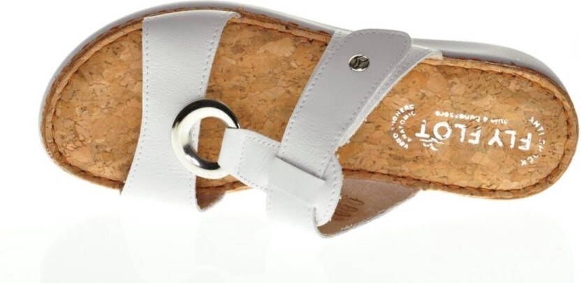 Fly FLOT Witte Dames Slipper Leder Kurken Voetbed