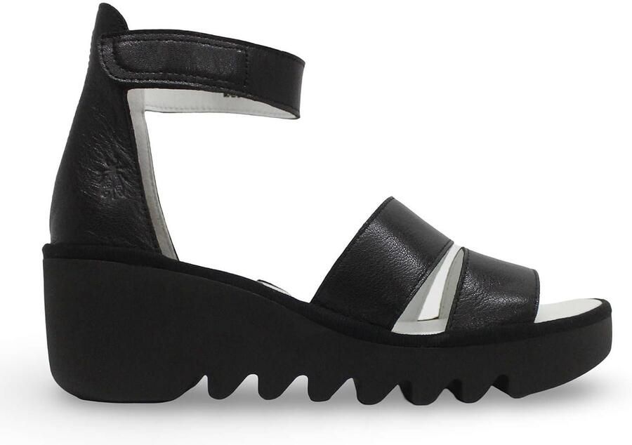 Fly London Bono290fly Dames Sandaal Zwart Leder Wedge Hak